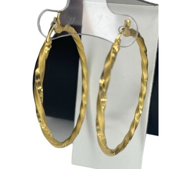 14K Gold Vermeil Twisted Satin Hoop Earrings Stunning Chic Fashion Statement NWT - Picture 11 of 12